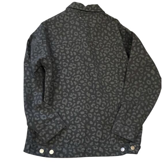 Mud Pie Shaw Boyfriend Jean Jacket Cotton Denim Black Leopard Women’s Size Small - Picture 2 of 8